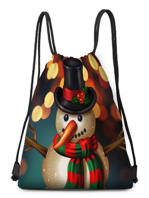

Christmas Snowman Printed Drawstring Christmas Gift Bag, Black
