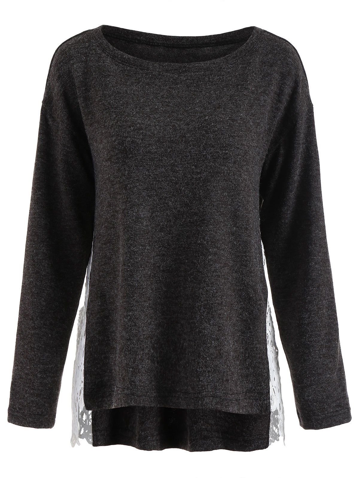 

Lace Panel Loose Sweater, Dark gray