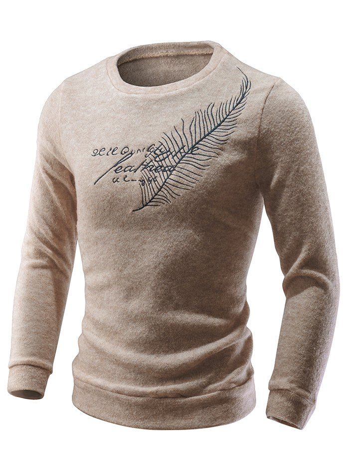 [25% OFF] Feather Embroidery Round Neck Sweater | Rosegal