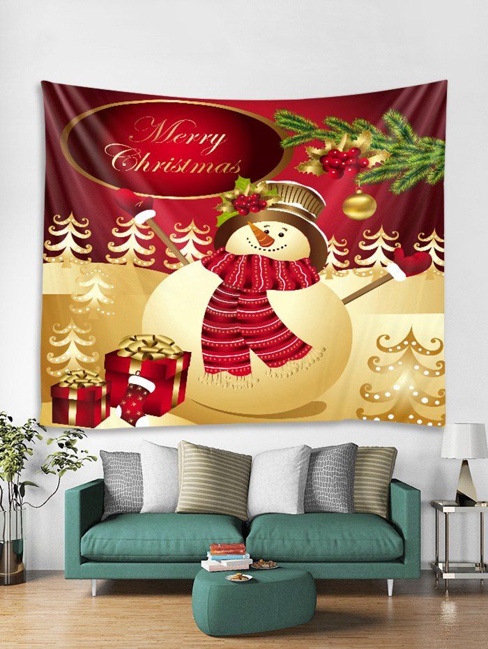 

Christmas Snowman Gift Pattern Tapestry Art Decoration, Golden brown