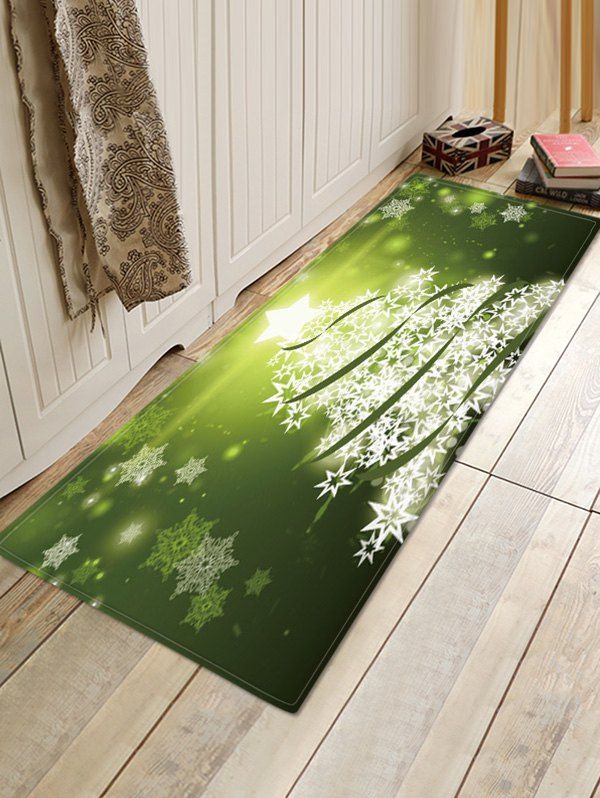 

Christmas Snowflake Tree Pattern Water Absorption Area Rug, Green