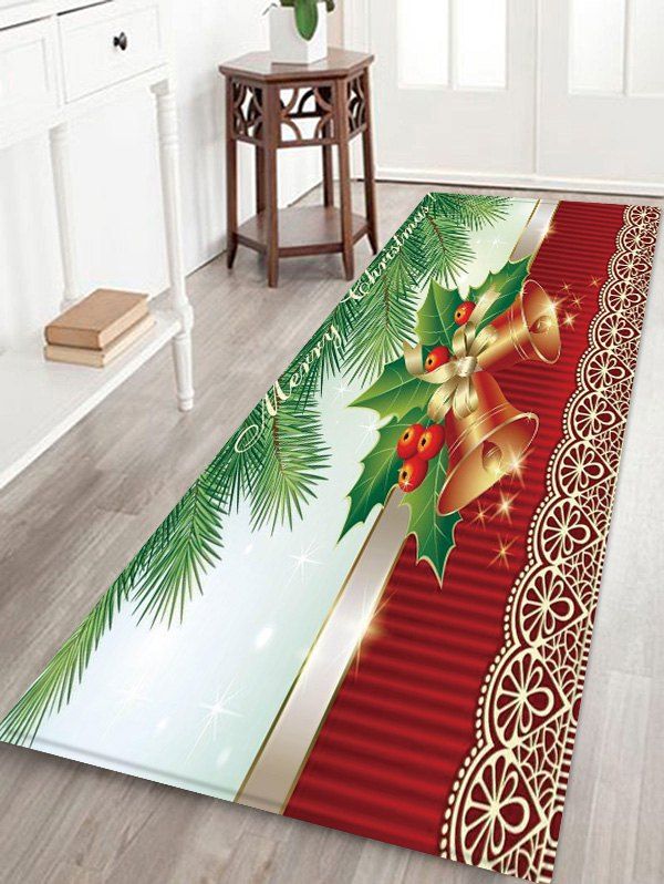

Christmas Tree Bells Pattern Anti-skid Water Absorption Area Rug, Multi