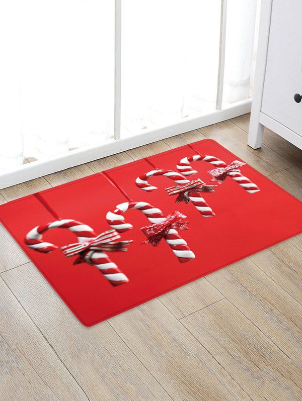 

Christmas Candy Cane Pattern Water Absorption Floor Rug, Red