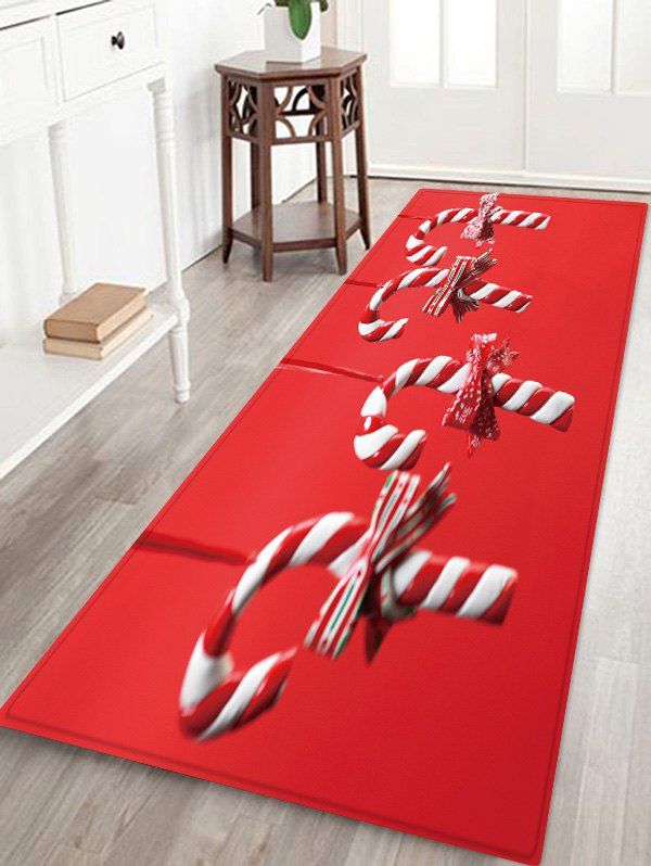 

Christmas Candy Cane Pattern Water Absorption Floor Rug, Red