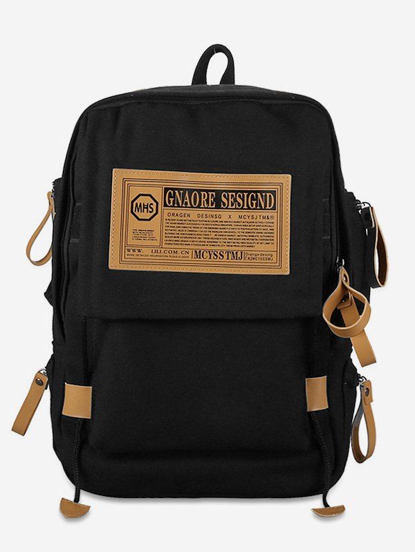 

Large Capacity Letter Printed Canvas School Backpack, Black