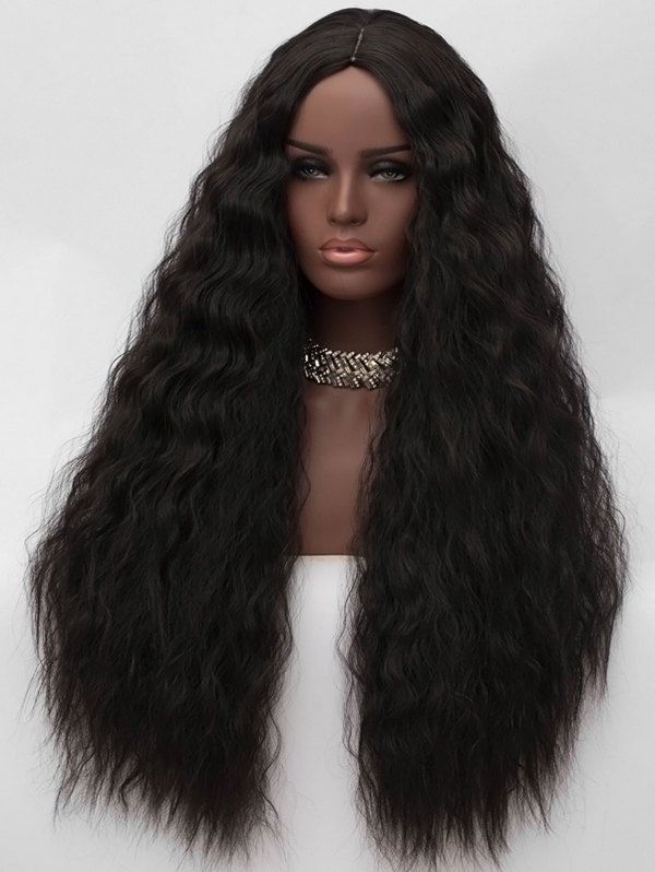 

Middle Part Long Corn Hot Wavy Synthetic Wig, Black