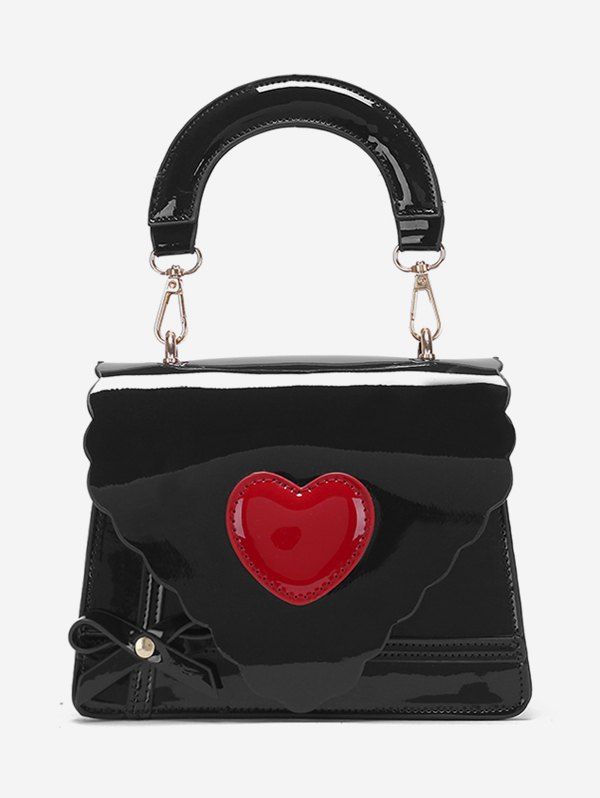 

Patent Leather Heart Design Tote Bag, Black