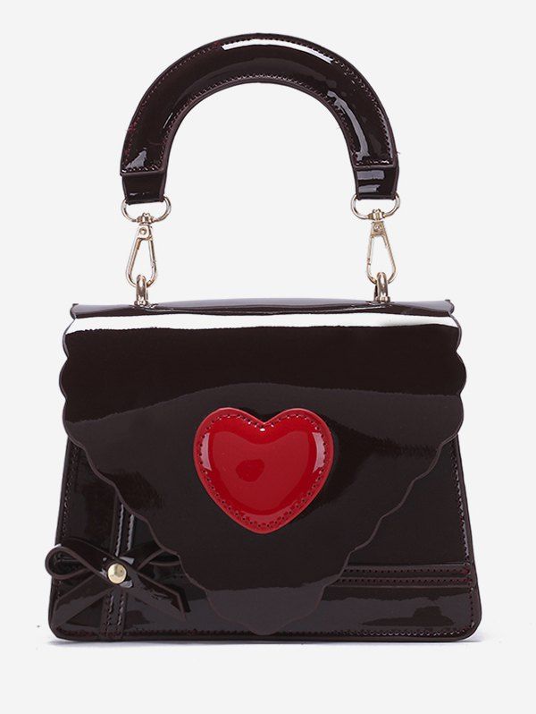 

Patent Leather Heart Design Tote Bag, Coffee