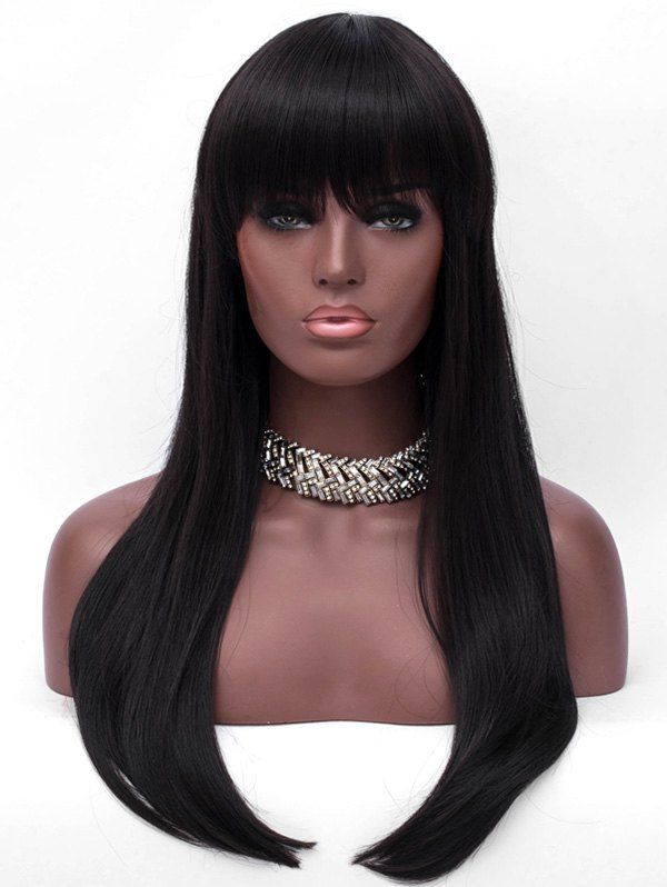 

Synthetic Full Bang Straight Long Wig, Natural black