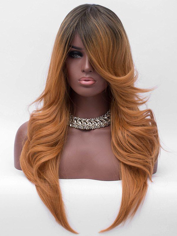 33 Off Long Side Bang Colormix Flip Feathered Straight Synthetic