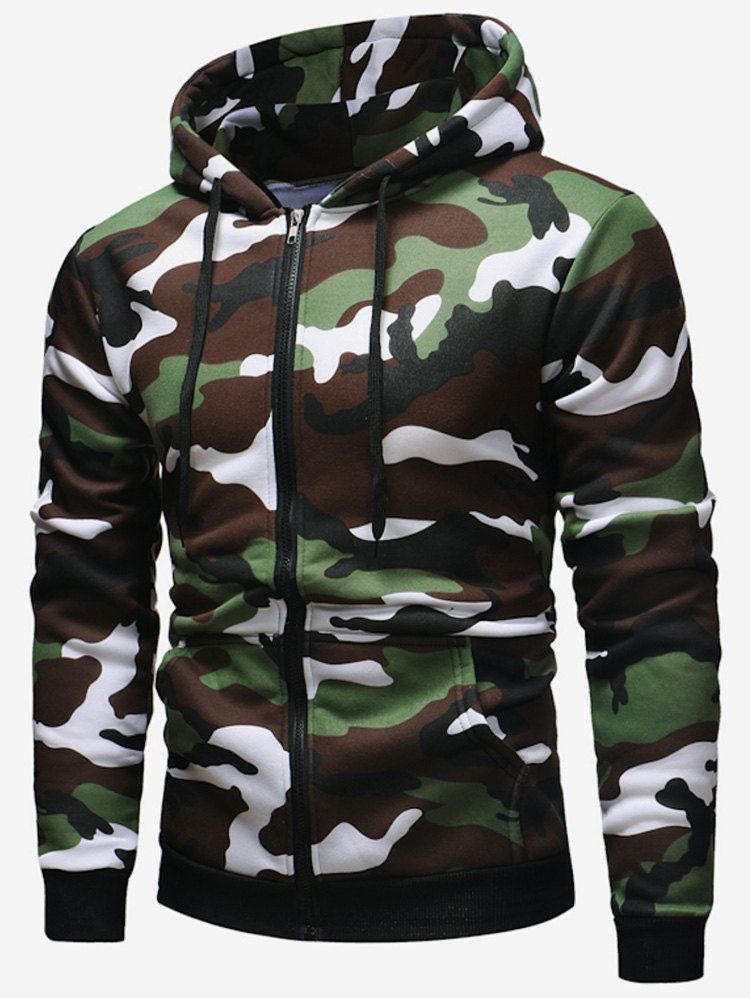 

Camouflage Pattern Zip Fly Hoodie, White
