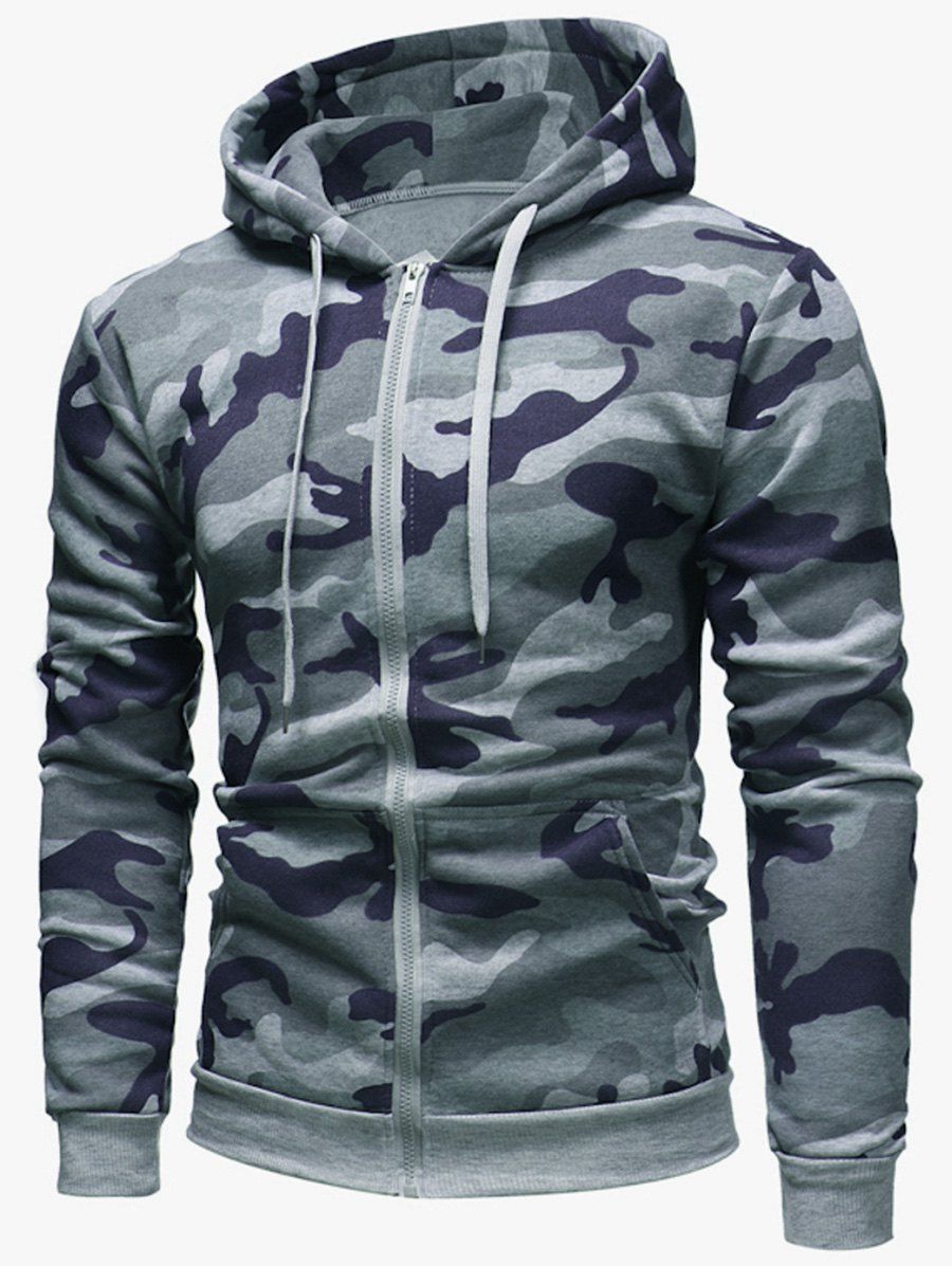 

Camouflage Pattern Zip Fly Hoodie, Light gray
