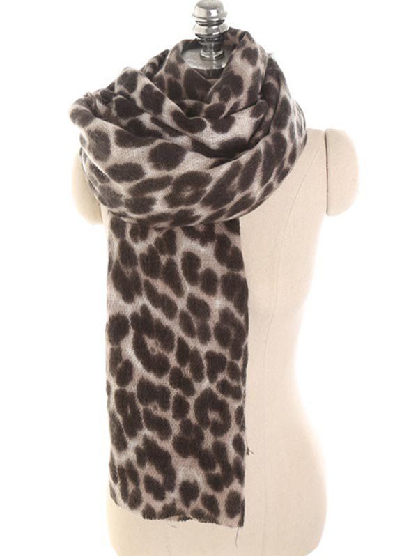 

Elegant Leopard Print Warm Long Scarf, White