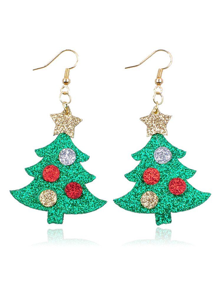 

Christmas Tree Printed Hook Earrings, Multi