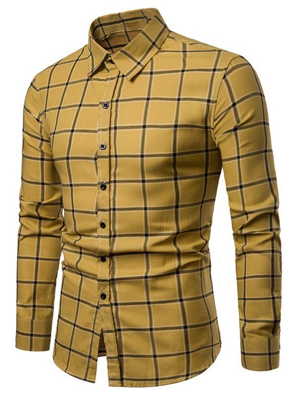 

Long Sleeves Button Up Checked Shirt, Bee yellow
