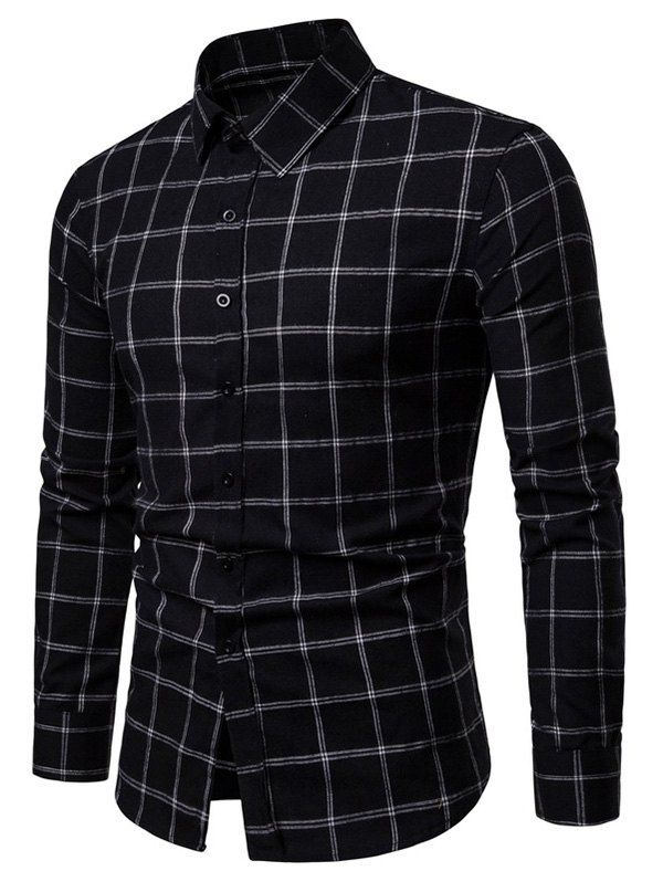 

Long Sleeves Casual Checked Shirt, Black