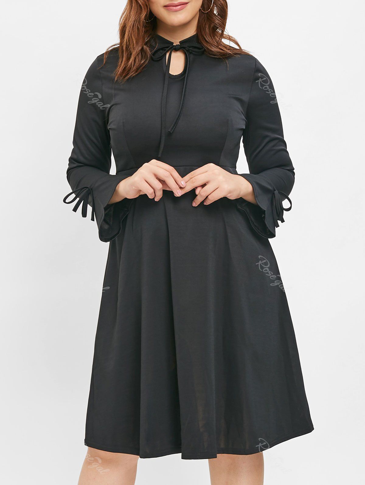 

Bell Sleeve Plus Size A Line Dress, Black
