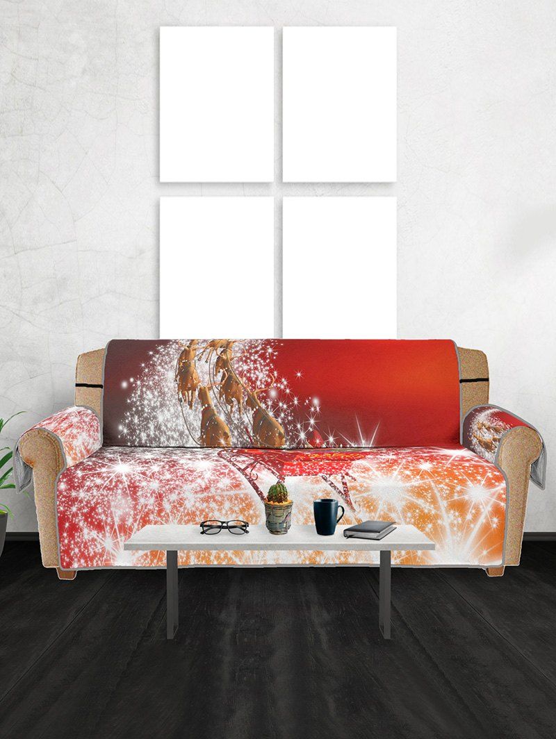 

Christmas Elk Sleigh Pattern Couch Cover, Red