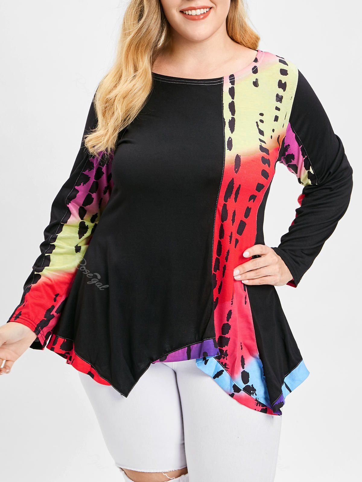 

Plus Size Asymmetrical Dyed Tee, Black