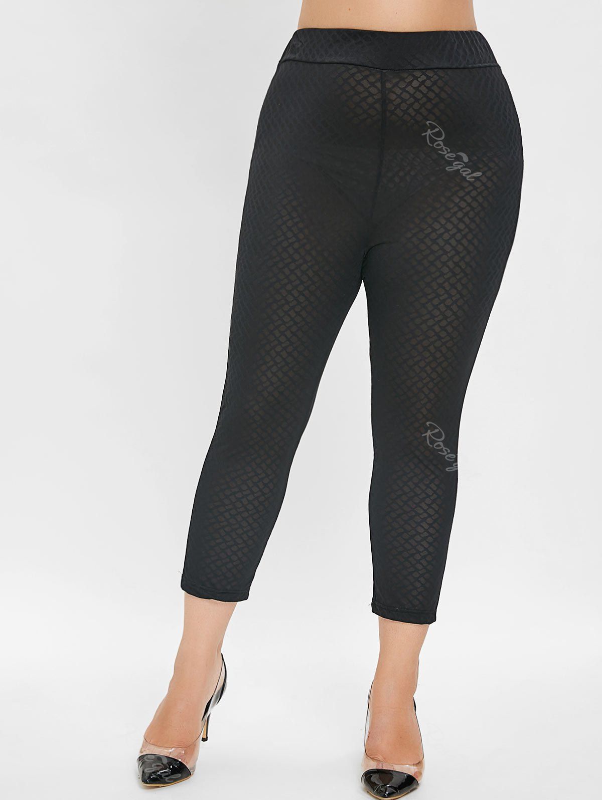 

Elastic Waist Plus Size Plaid Leggings, Black