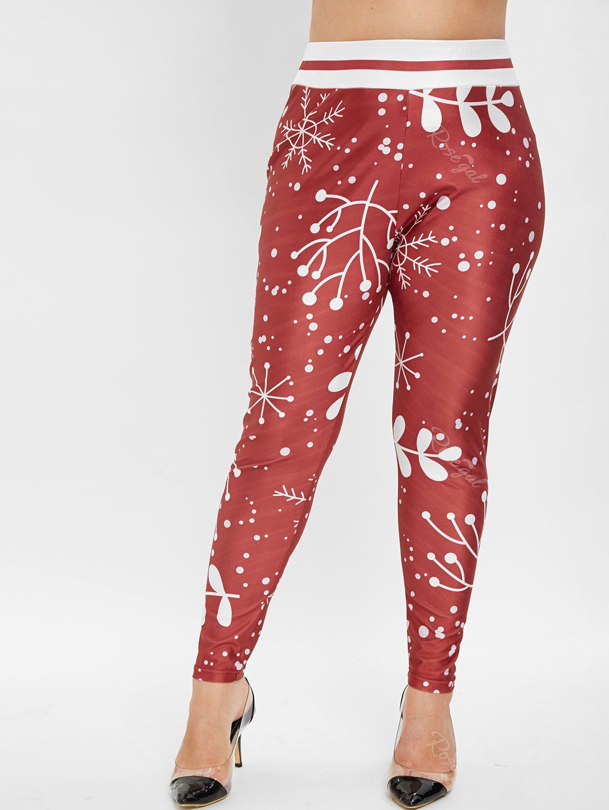 

Christmas Snowflake Plus Size Leggings, Red