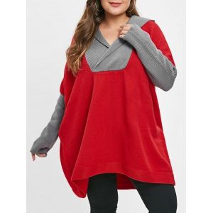 

Long Sleeve Plus Size Two Tone Sweater, Red