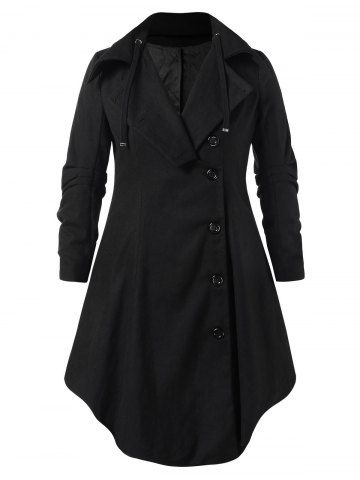 

Plus Size Singler Breasted Long Woollen Coat, Black