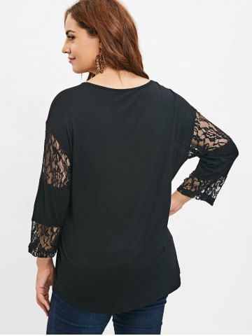 

Plus Size Drop Shoulder Tee with Lace Panel, Black