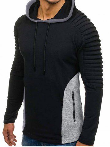 

Color Block Layer Drawstring Hoodie, Black