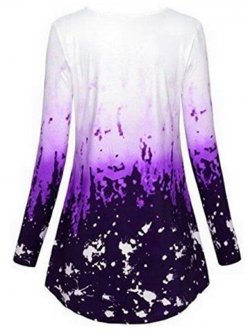 

V Neck Plus Size Color Block T-shirt, Purple