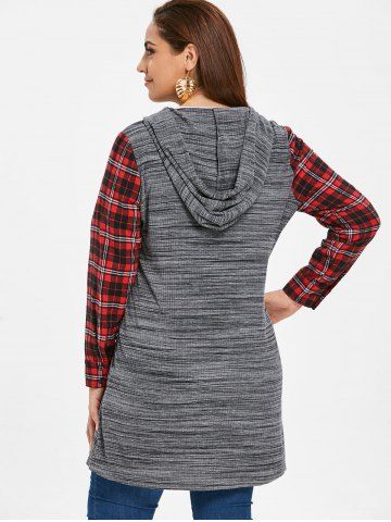

Plus Size Hooded Drawstring Plaid Marled Shirt, Multi
