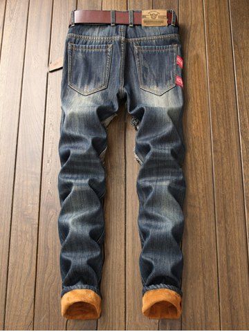 

Distressed Straight Leg Fleece Jeans, Jeans blue