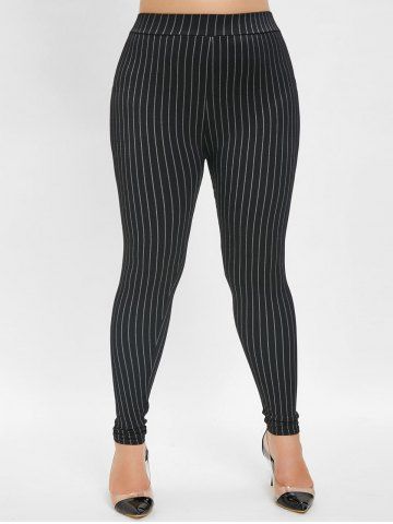 

Elastic Waist Plus Size Striped Leggings, Black
