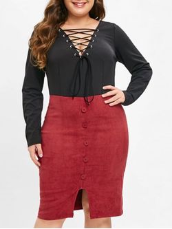 Plus Size Long Sleeves Bodycon Dress with Lace Up - MULTI - 2X