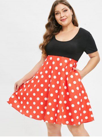 

Plus Size Vintage Polka Dot Flare Dress, Red