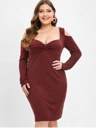 Plus Size Long Sleeves Bodycon Dress with Knot