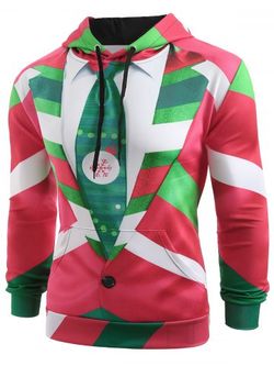 Christmas Faux Suit and Tie Print Hoodie - MULTI - M