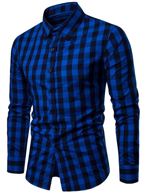 

Plaid Pattern Casual Shirt, Lapis blue