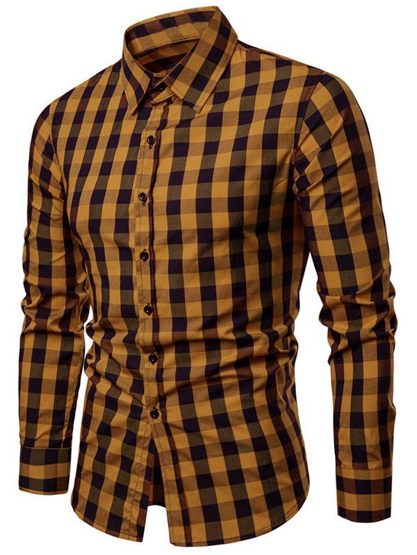 

Plaid Pattern Casual Shirt, Orange gold