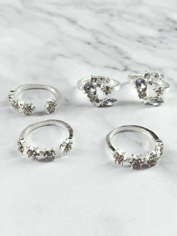 

5Pcs Vintage Moon Star Shape Joint Rings, Silver