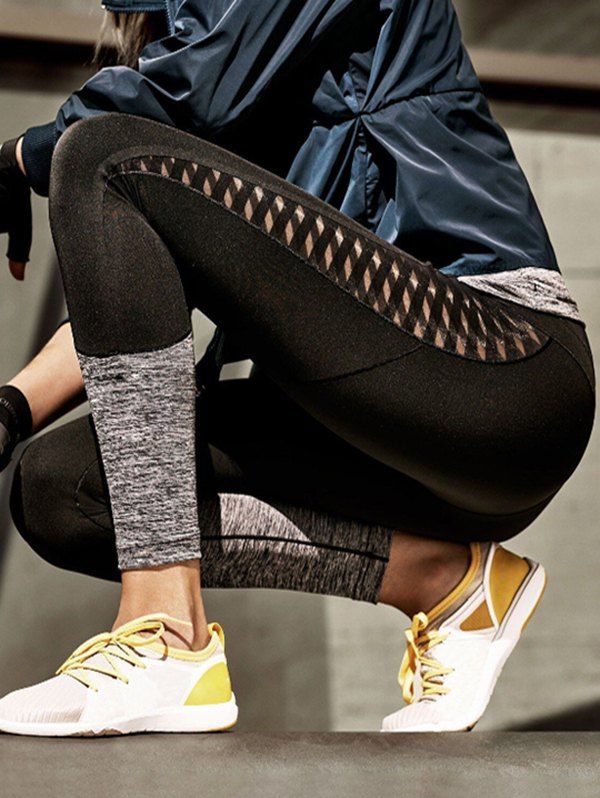 

Two Tone Hollow Out Sport Leggings, Black