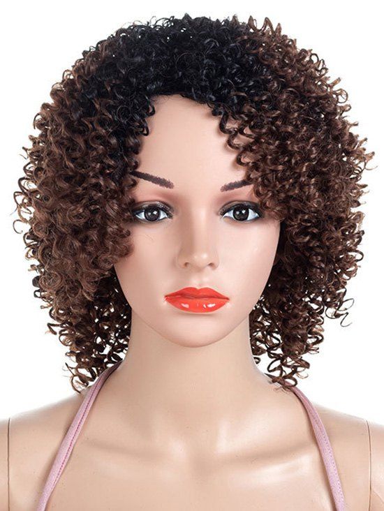 

Inclined Bang Colormix Short Kinky Curly Synthetic Wig, Multi