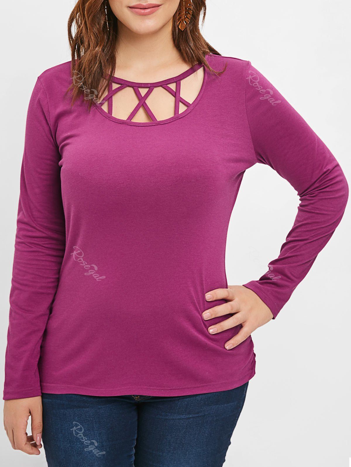 

Plus Size Cut Out Criss Cross T-shirt, Medium violet red