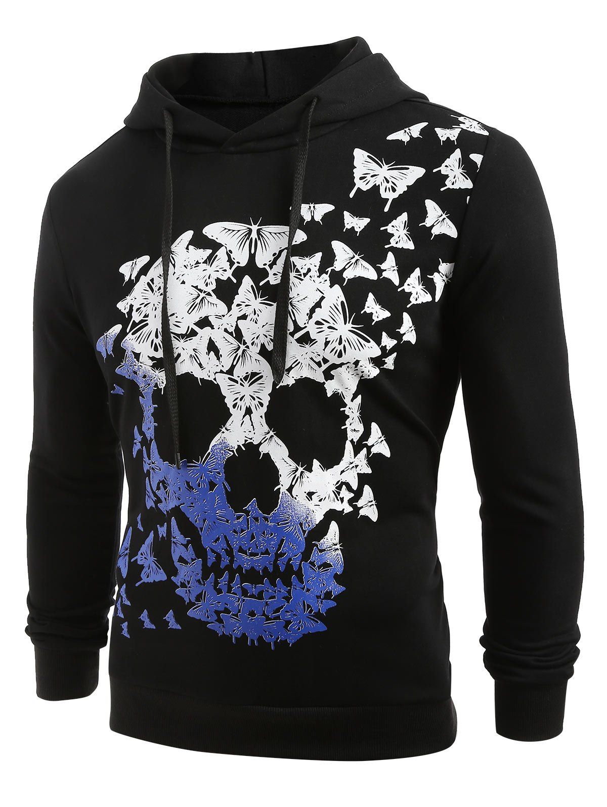 

Skull and Butterfly Print Pullover Hoodie, Black