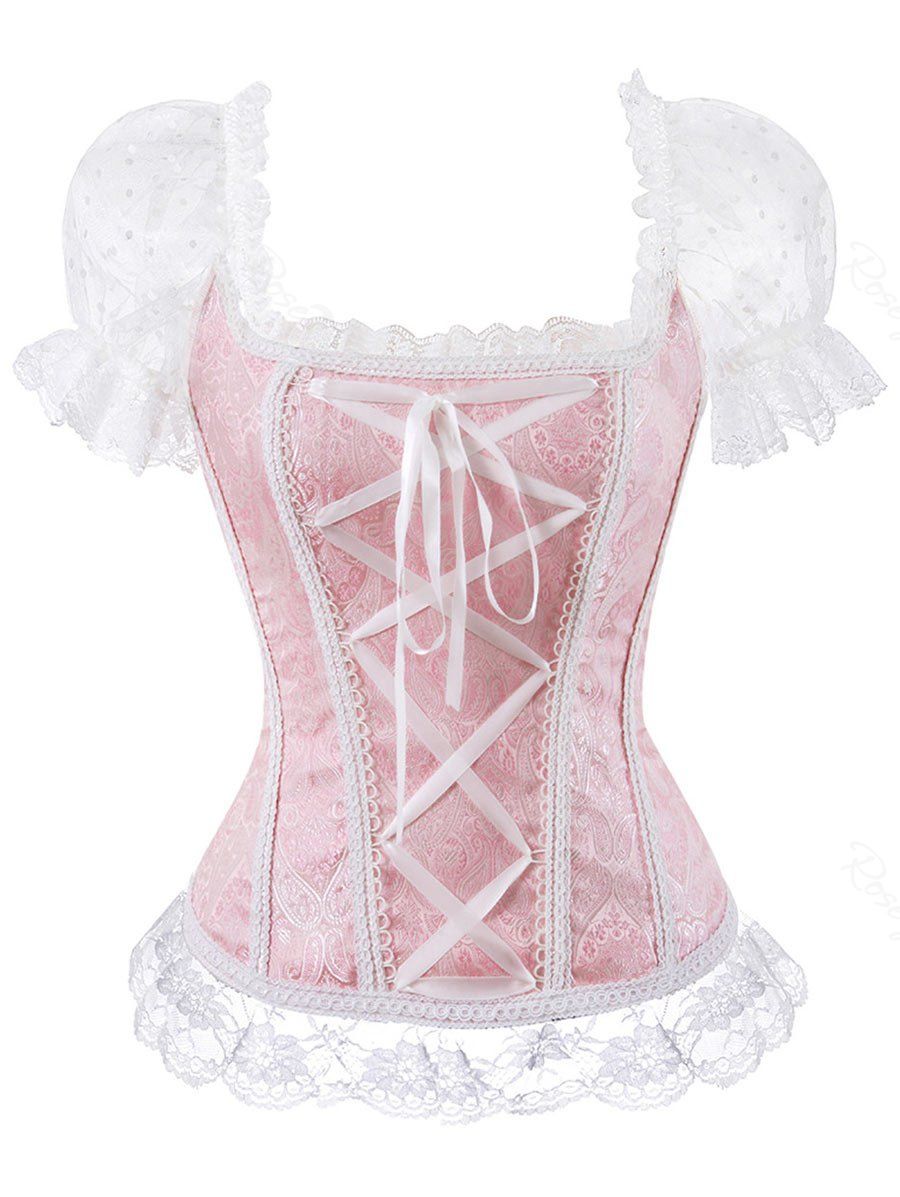 

Jacquard Plus Size Lace Panel Corset, Light pink