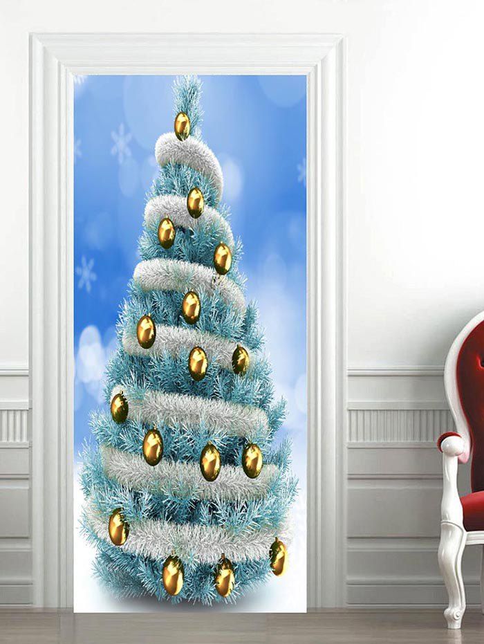 

Christmas Tree Ball Pattern Door Art Stickers, Crystal blue