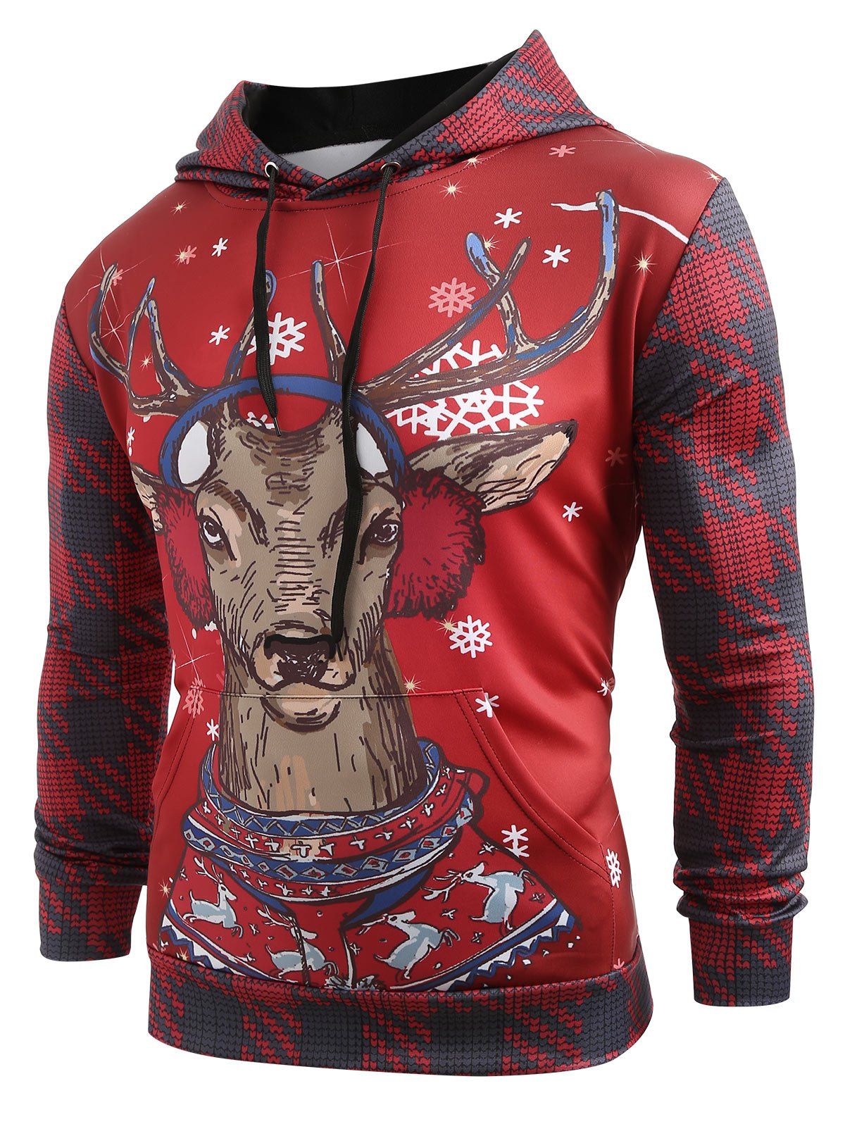 

Christmas Snowflake and Deer Print Pullover Hoodie, Multi
