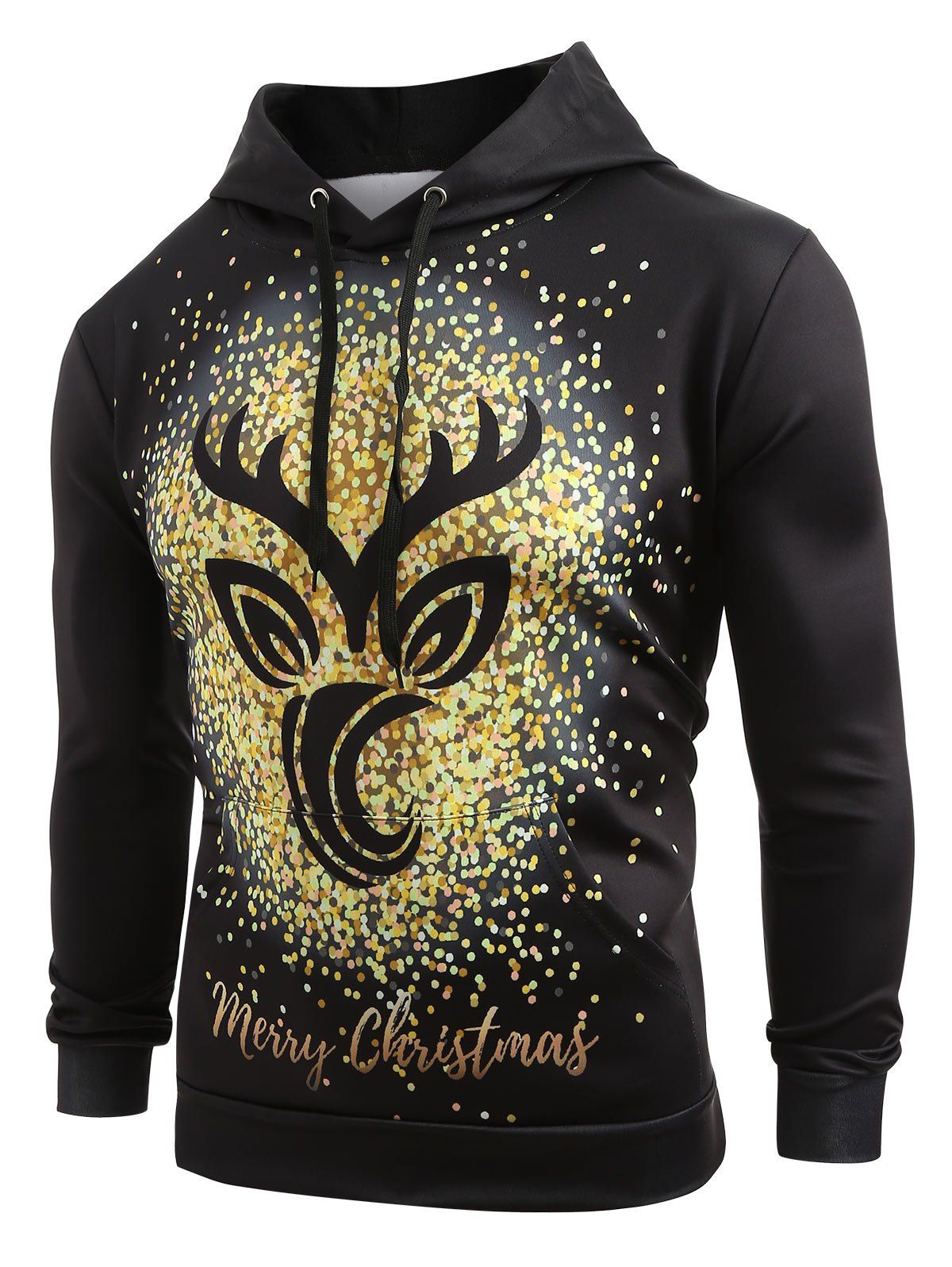 

Kangaroo Pocket Christmas Elk Print Hoodie, Multi