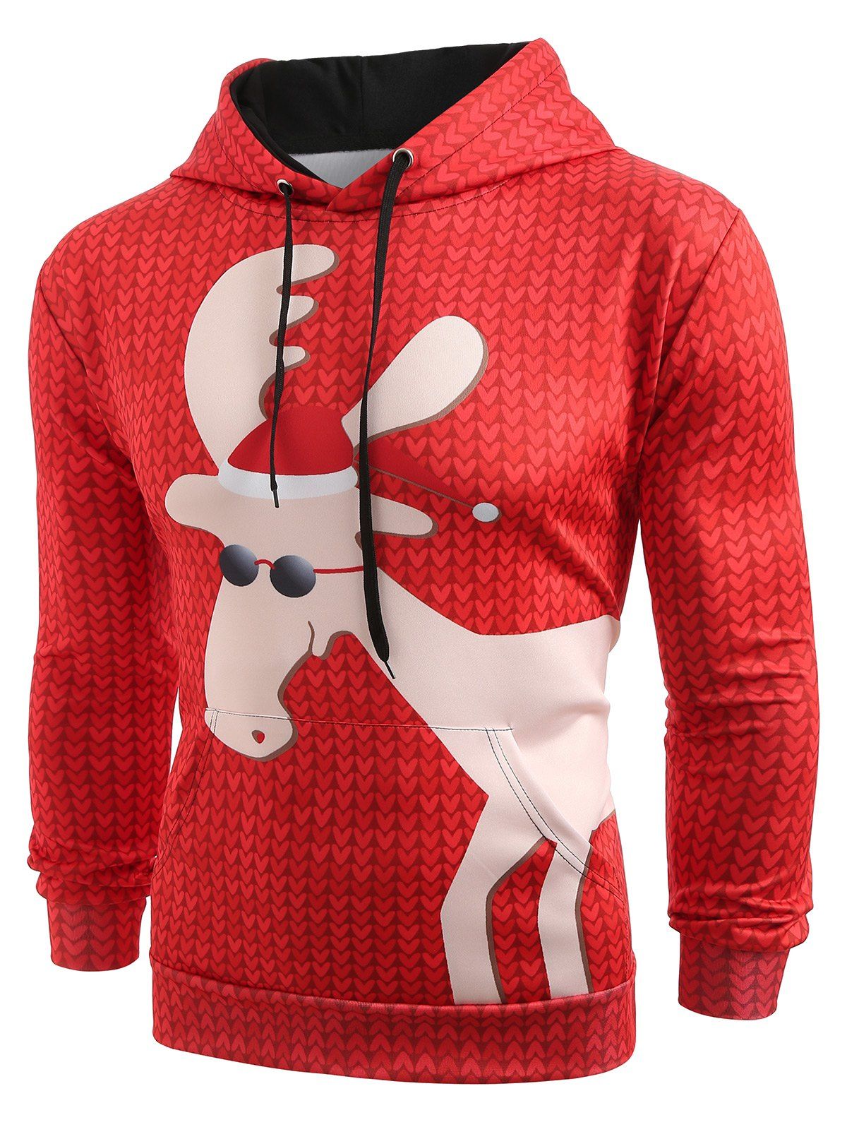 

Drawstring Christmas Reindeer Print Pullover Hoodie, Multi
