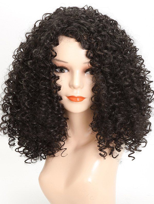

Inclined Bang Long Kinky Curly Synthetic Wig, Black